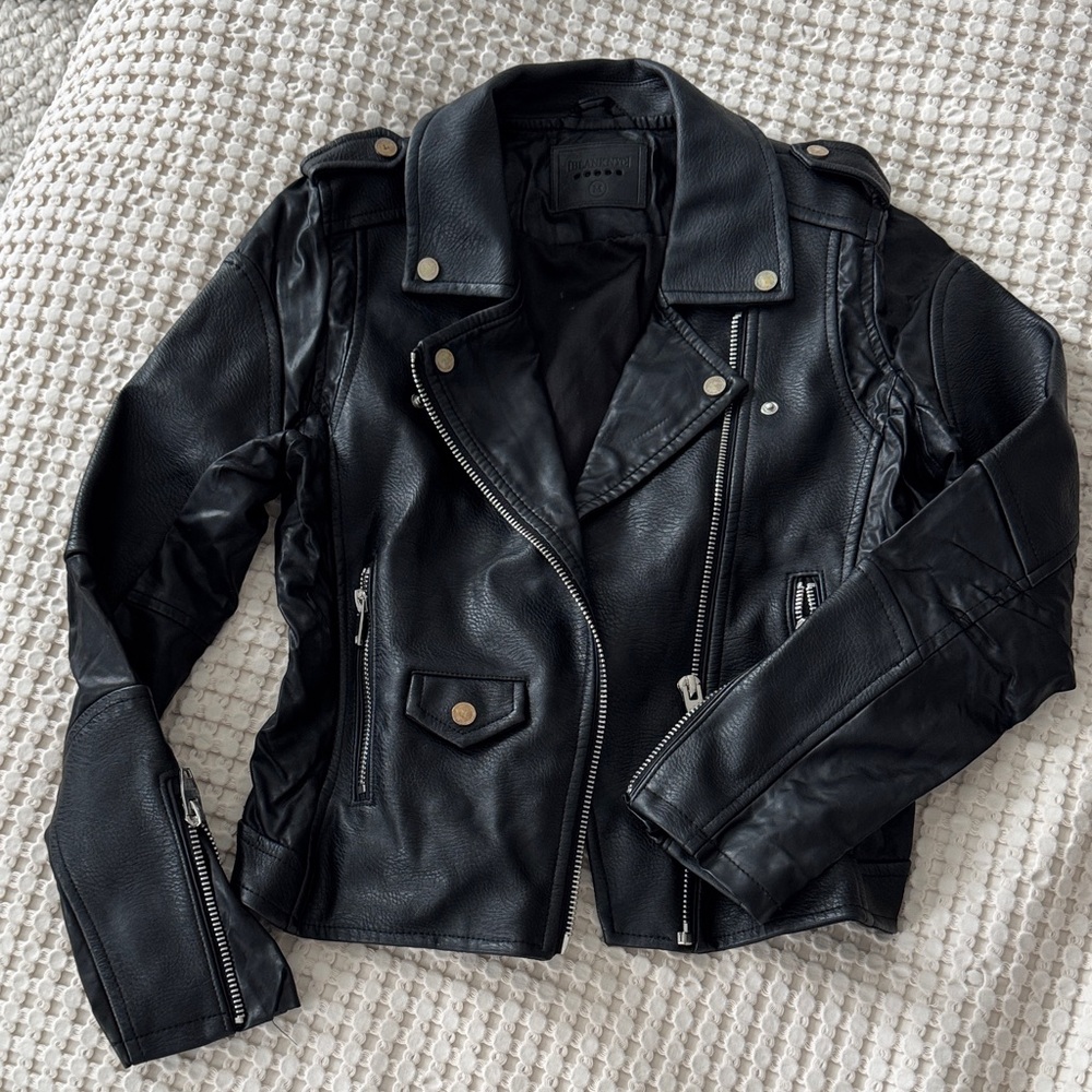 Blank NYC Black Faux Leather Moto Jacket sz med